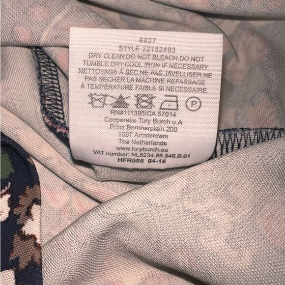 Tory Burch Floral Folk Print Long Sleeve Dress V-Neck Keyhole Stretch Knit L - Picture 12 of 13